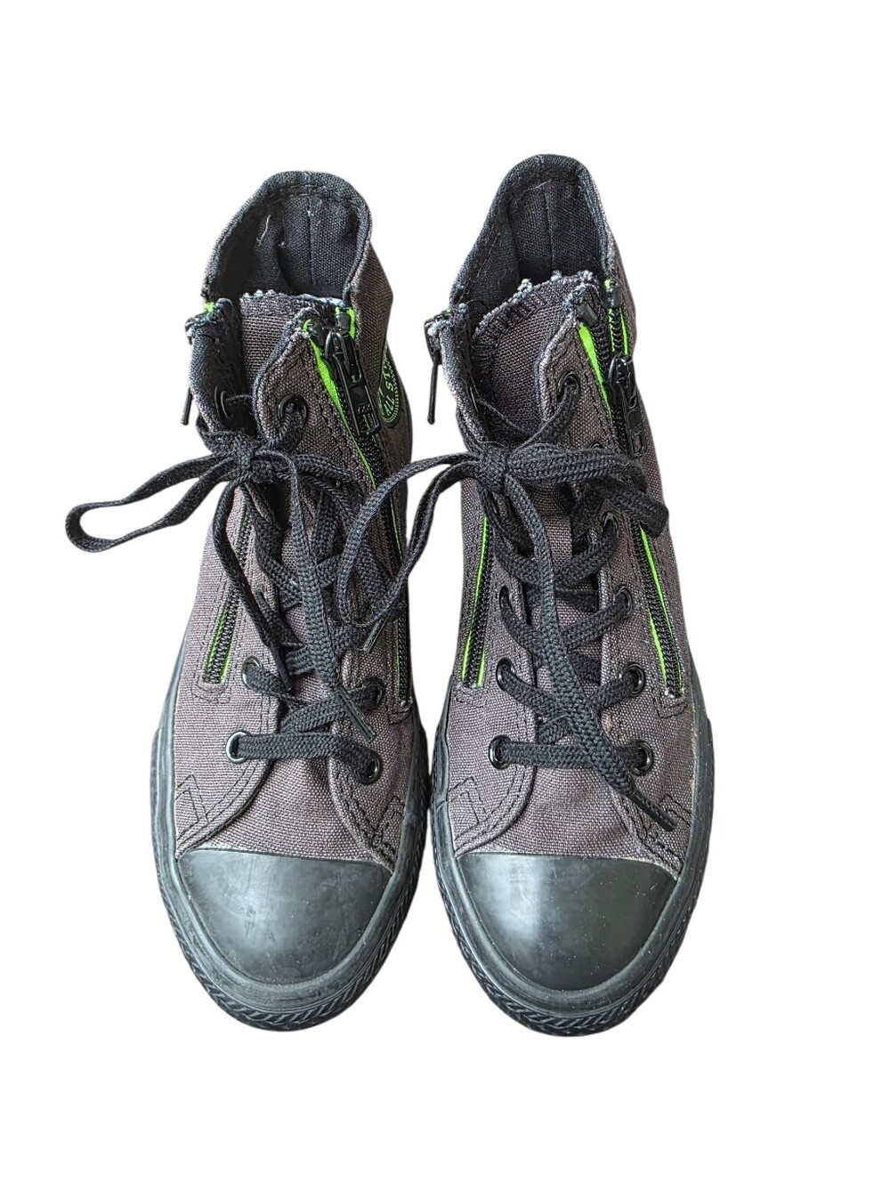 Boys Converse All Star Black High Top Chucks Size 1 Green Zip Sneakers NWOT